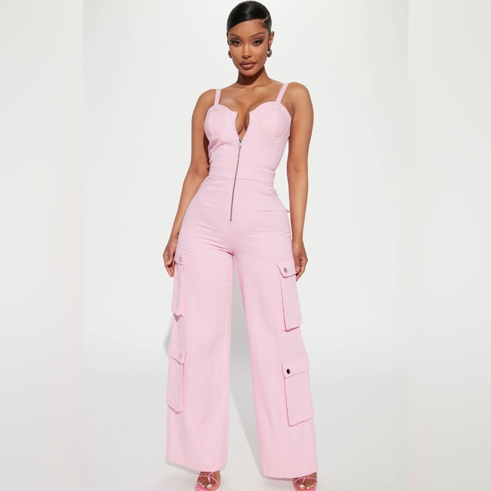Fashion nova jumpsuit baby pink size small